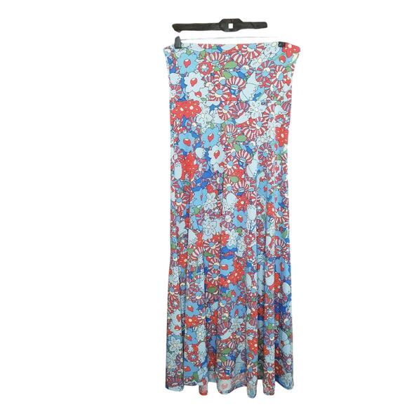 LulaRoe Floral Maxi Skirt XS Mod Long Knit Blue - Picture 2 of 9